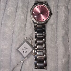 August Steiner 'Dazzling Diamond' Silver Ladies Watch with Pink Dial & Diamonds